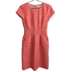 Boden Daisy Jacquard Dress Sheath Pockets Orange Floral Workcore Short Sleeve 2